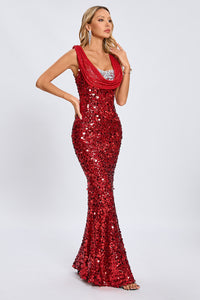 Cowl Sequin Maxi Evening Gown