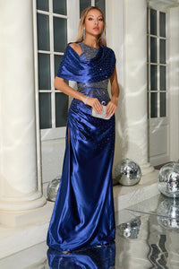 Cowl Sequin Slit Gown