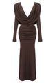 Cowl Neck Long Sleeve Draped Gown