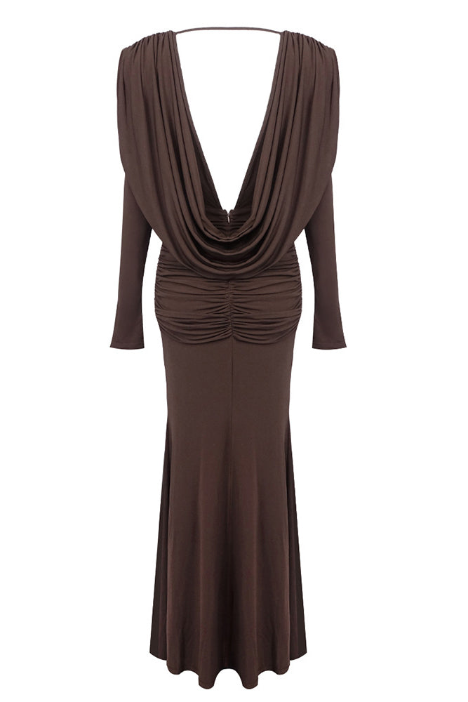 Cowl Neck Long Sleeve Draped Gown IULOVER Cowl Neck Long Sleeve Draped Gown IULOVER