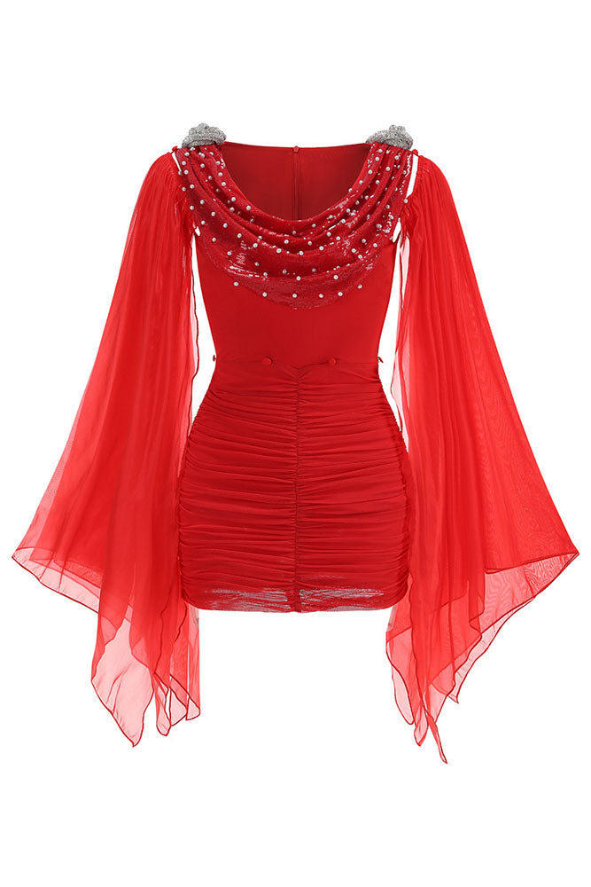 Cowl Sequin Draped Mini Dress IULOVER Cowl Sequin Draped Mini Dress IULOVER