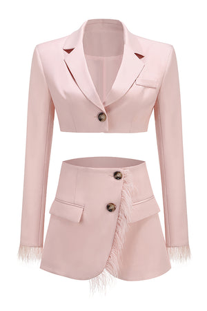Cropped Blazer Set and Feather Detail Mini Skirt