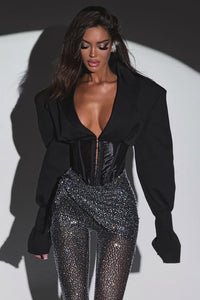 Long Sleeve Crystal-embellished Suit