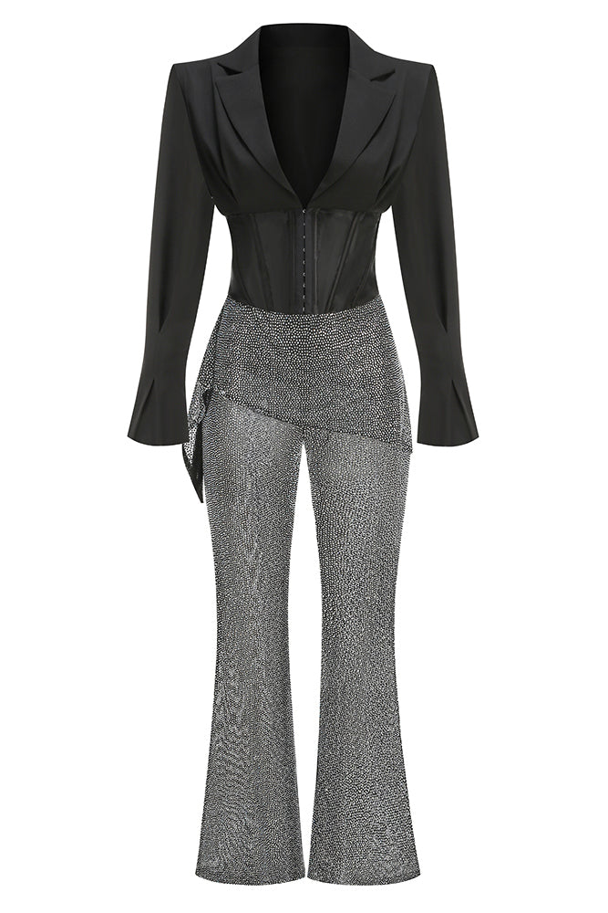 Long Sleeve Crystal-embellished Suit