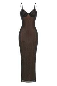 Crystal Embellished Mesh Maxi Dress