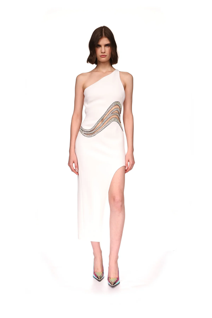 Crystal Embellished One Shoulder Bandage Dress