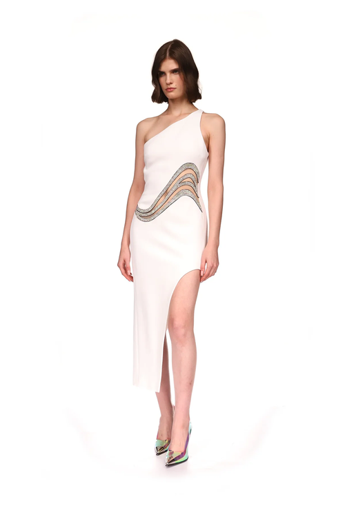Crystal Embellished One Shoulder Bandage Dress