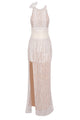 Crystal Embelllished Fringes Gown