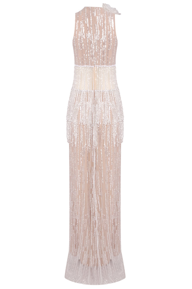 Crystal Embelllished Fringes Gown