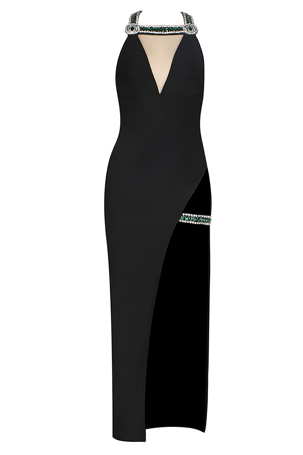 Crystal Embroidered Square Halter Neck Maxi Dress IULOVER Crystal Embroidered Square Halter Neck Maxi Dress IULOVER