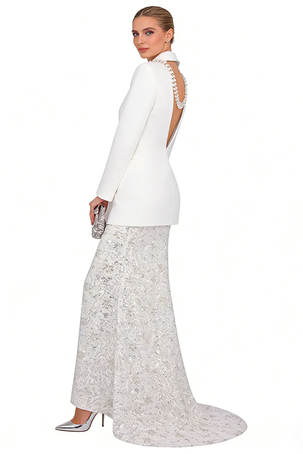 Crystal Sequin-embellished Blazer Lace Maxi Skirt