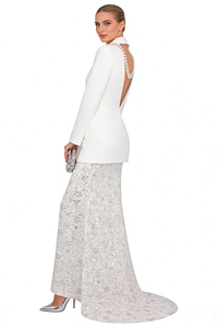 Crystal Sequin-embellished Blazer Lace Maxi Skirt