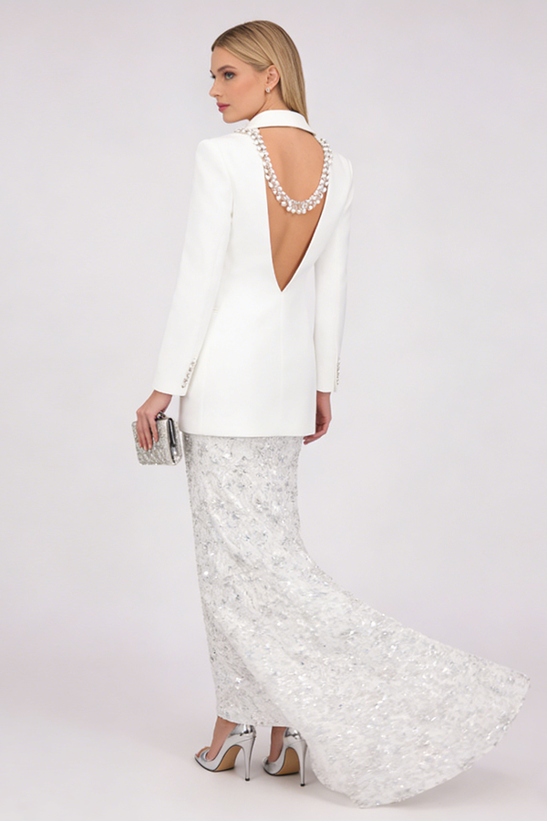 Crystal Sequin-embellished Blazer Lace Maxi Skirt