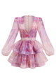 Deep V Floral Print Ruffled Mini Dress