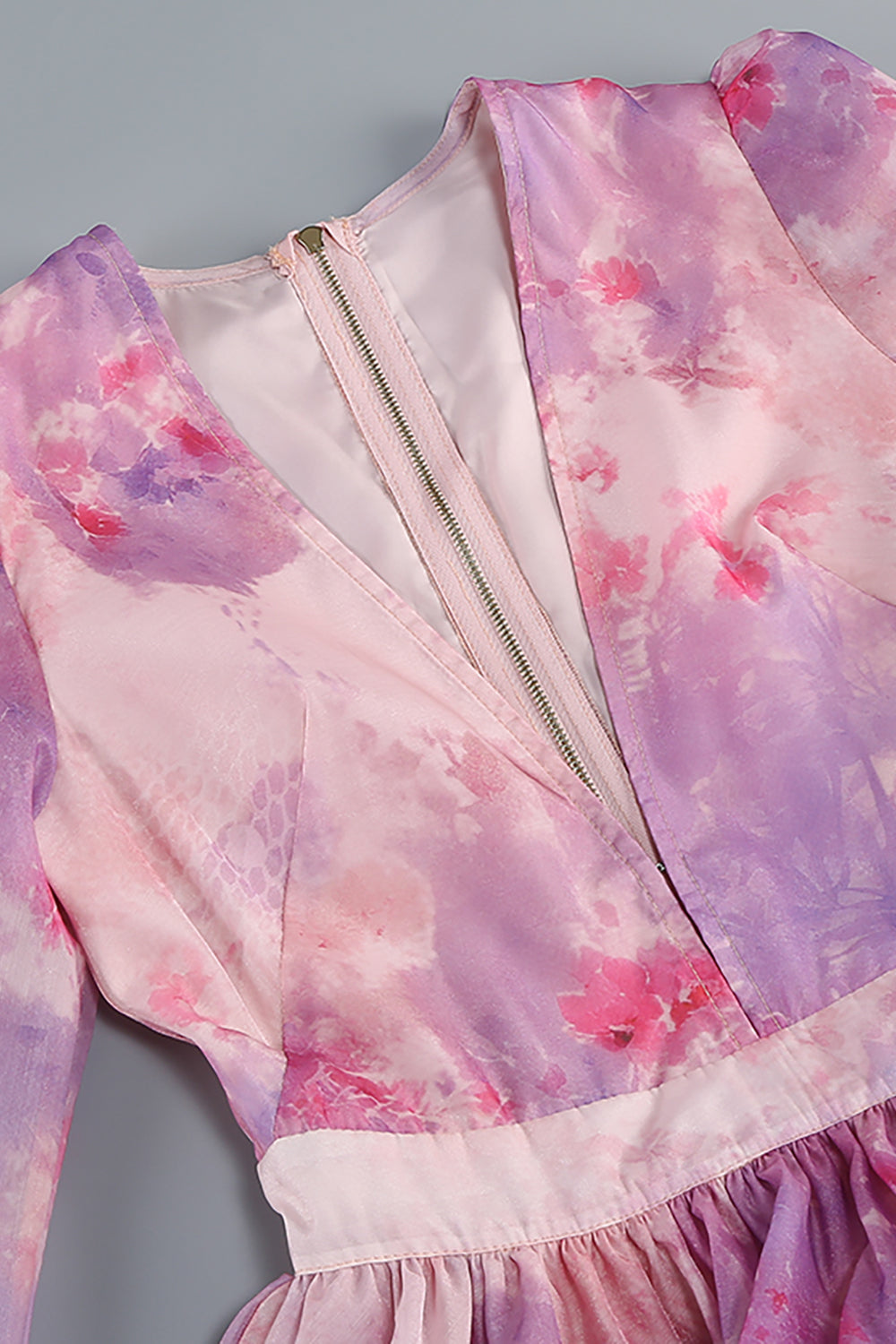 Deep V Floral Print Ruffled Mini Dress