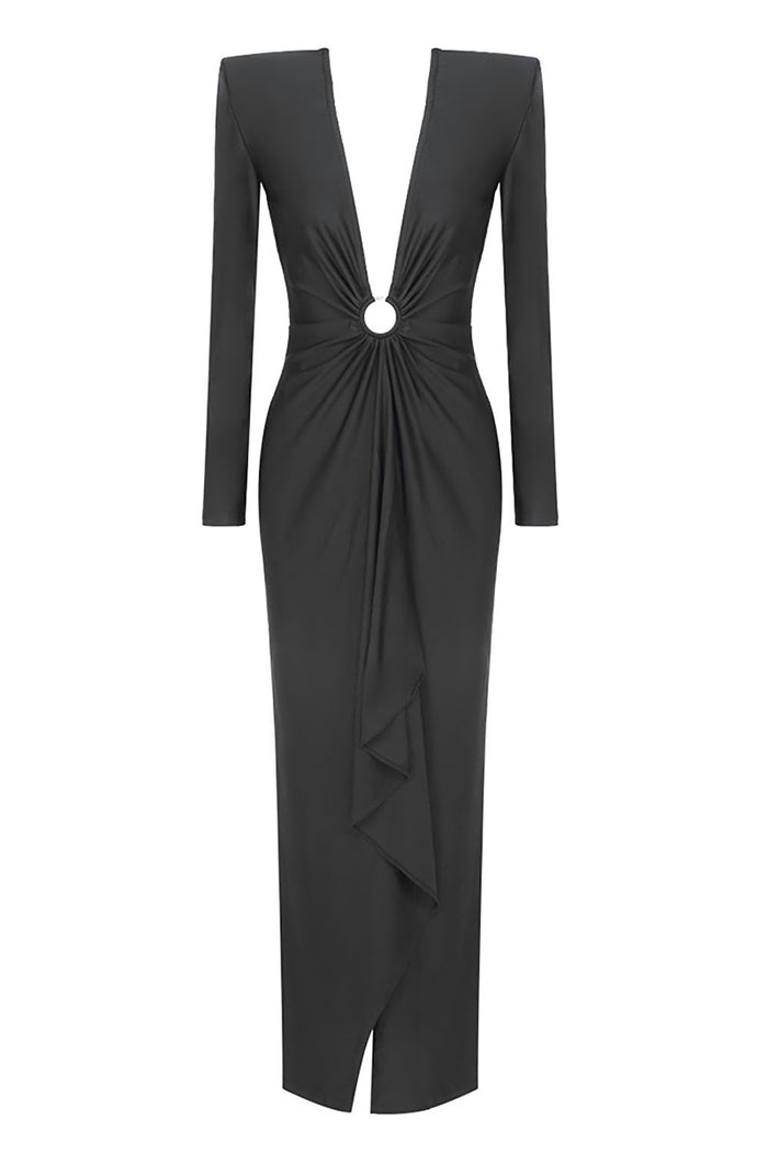 Deep V-neck Ring Embellished Maxi Dress