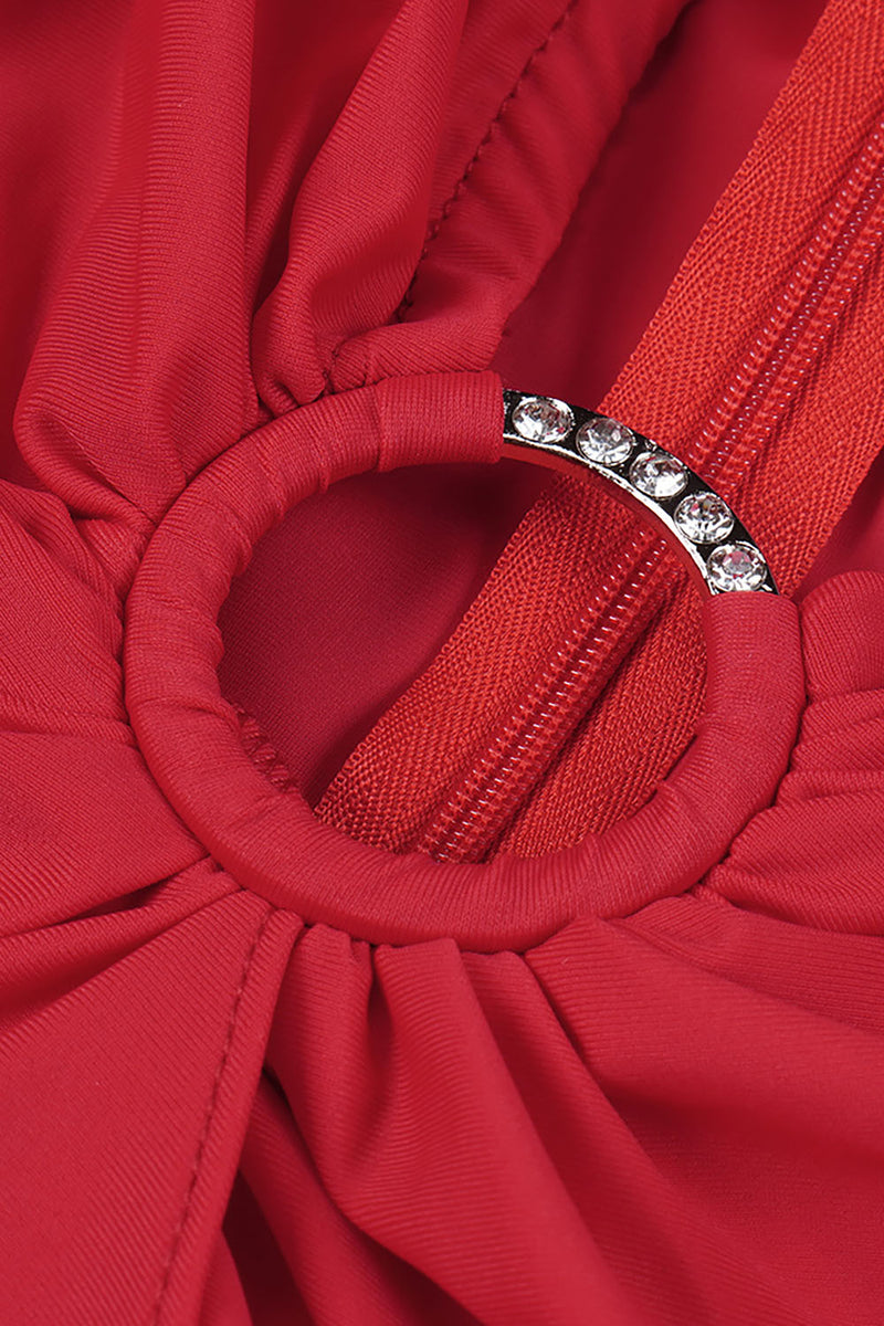 Deep V-neck Ring Embellished Maxi Dress
