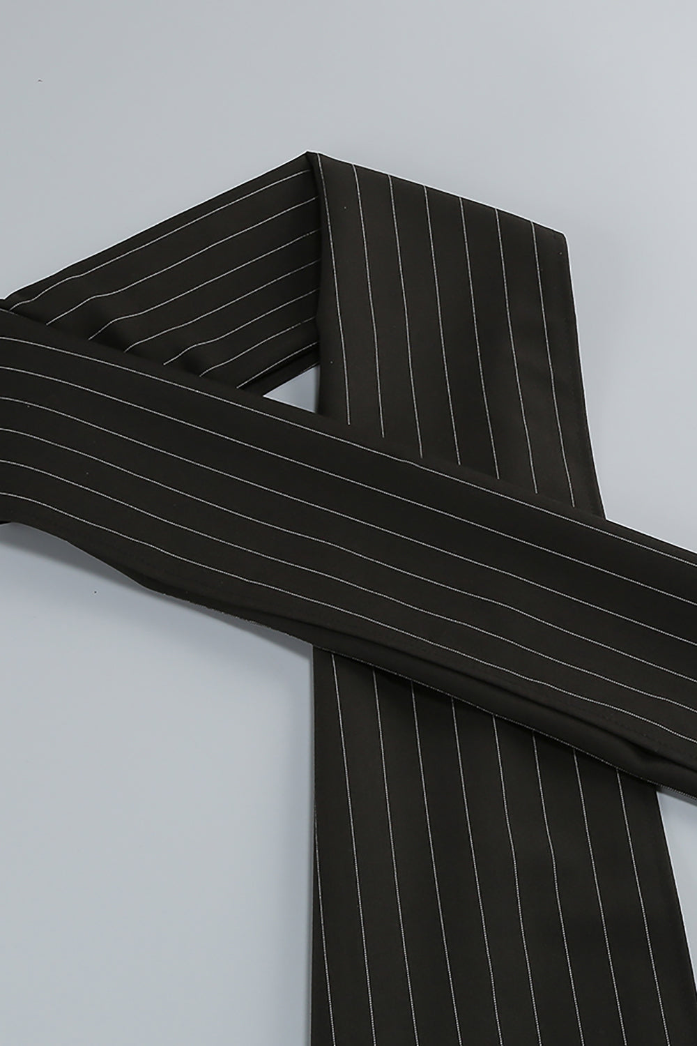 Deep V Pinstripes Black Mini Blazer Dress With Scarf