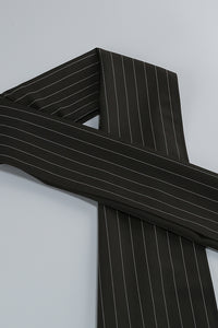 Deep V Pinstripes Black Mini Blazer Dress With Scarf