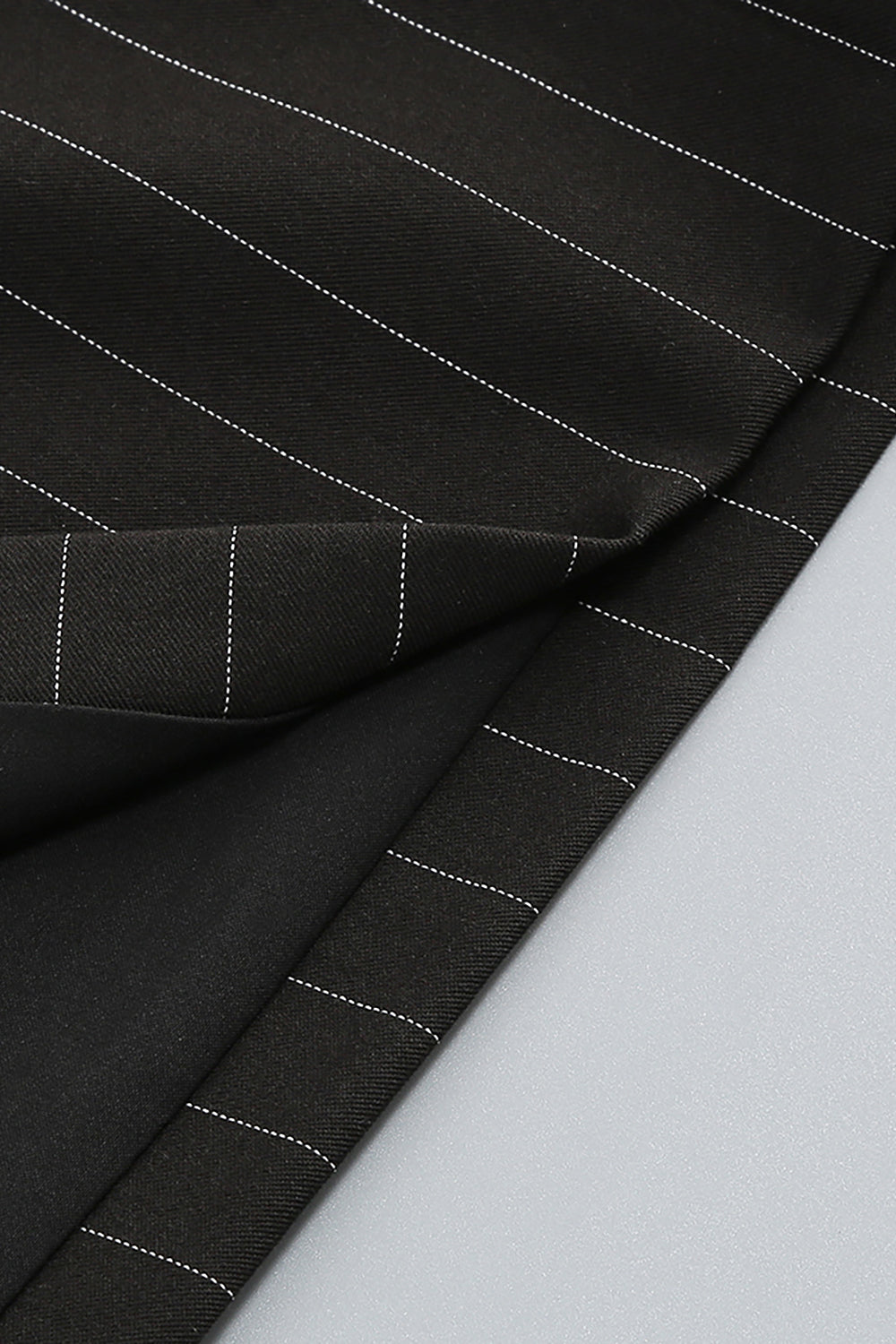 Deep V Pinstripes Black Mini Blazer Dress With Scarf