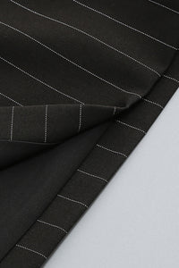 Deep V Pinstripes Black Mini Blazer Dress With Scarf