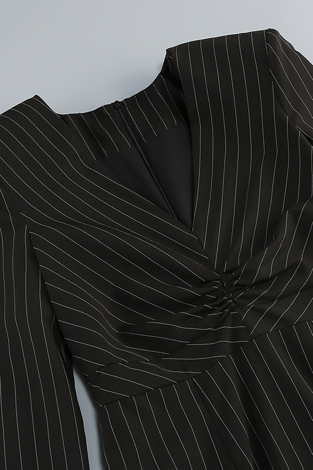 Deep V Pinstripes Black Mini Blazer Dress With Scarf