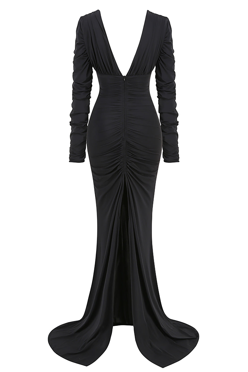 Deep V Ruched Stretch Jersey Maxi Dress IULOVER Deep V Ruched Stretch Jersey Maxi Dress IULOVER