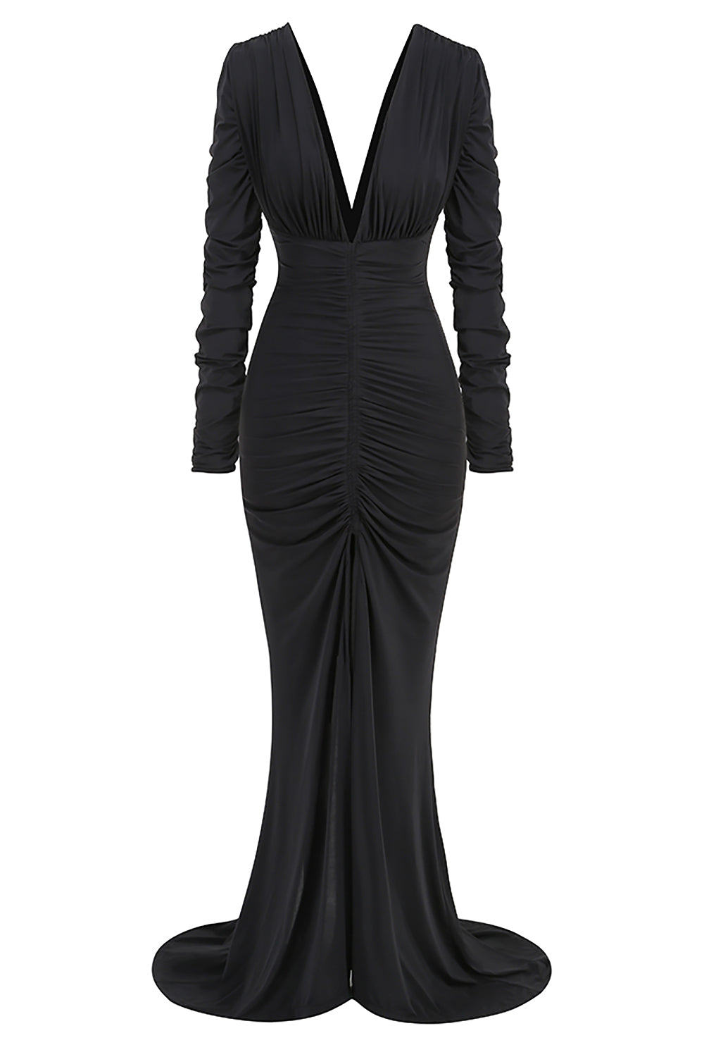 Deep V Ruched Stretch Jersey Maxi Dress IULOVER Deep V Ruched Stretch Jersey Maxi Dress IULOVER