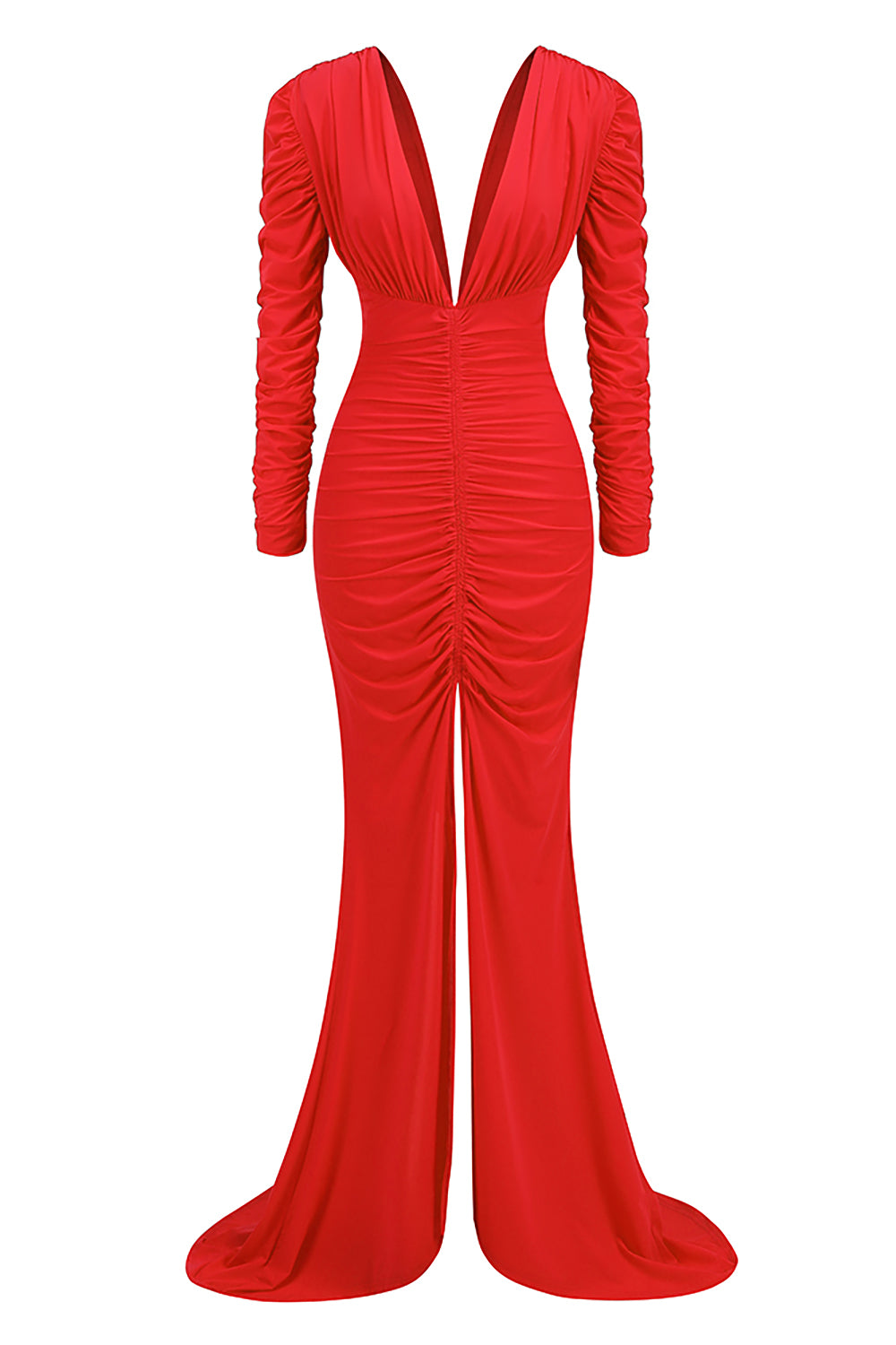Deep V Ruched Stretch Jersey Maxi Dress IULOVER Deep V Ruched Stretch Jersey Maxi Dress IULOVER