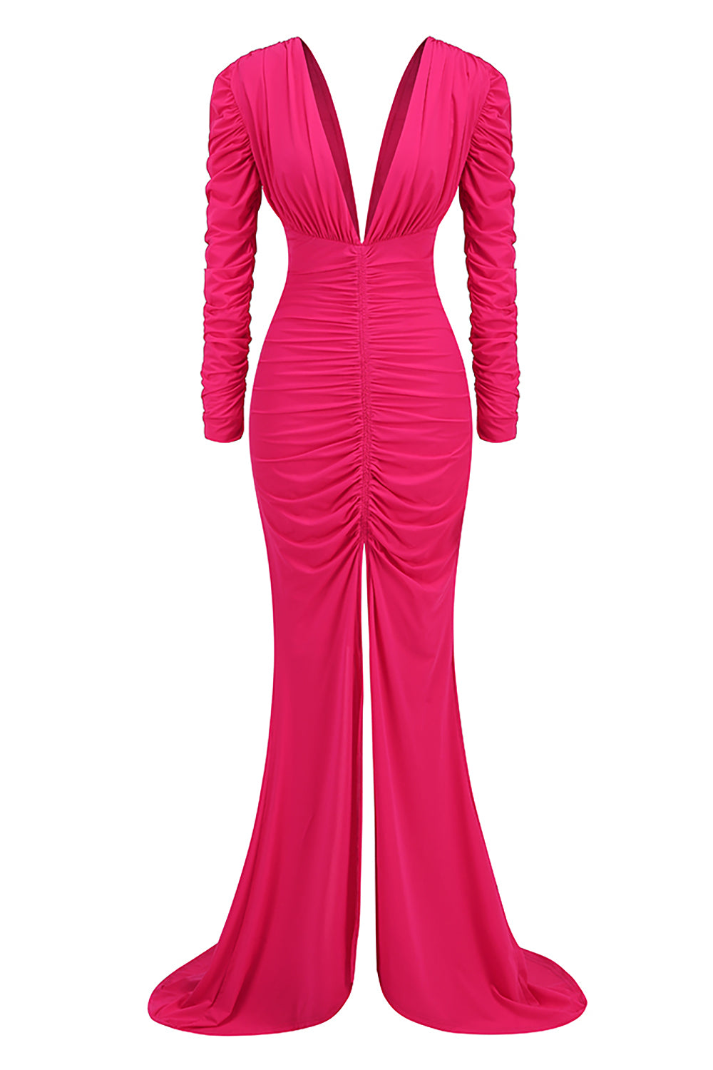 Deep V Ruched Stretch Jersey Maxi Dress IULOVER Deep V Ruched Stretch Jersey Maxi Dress IULOVER
