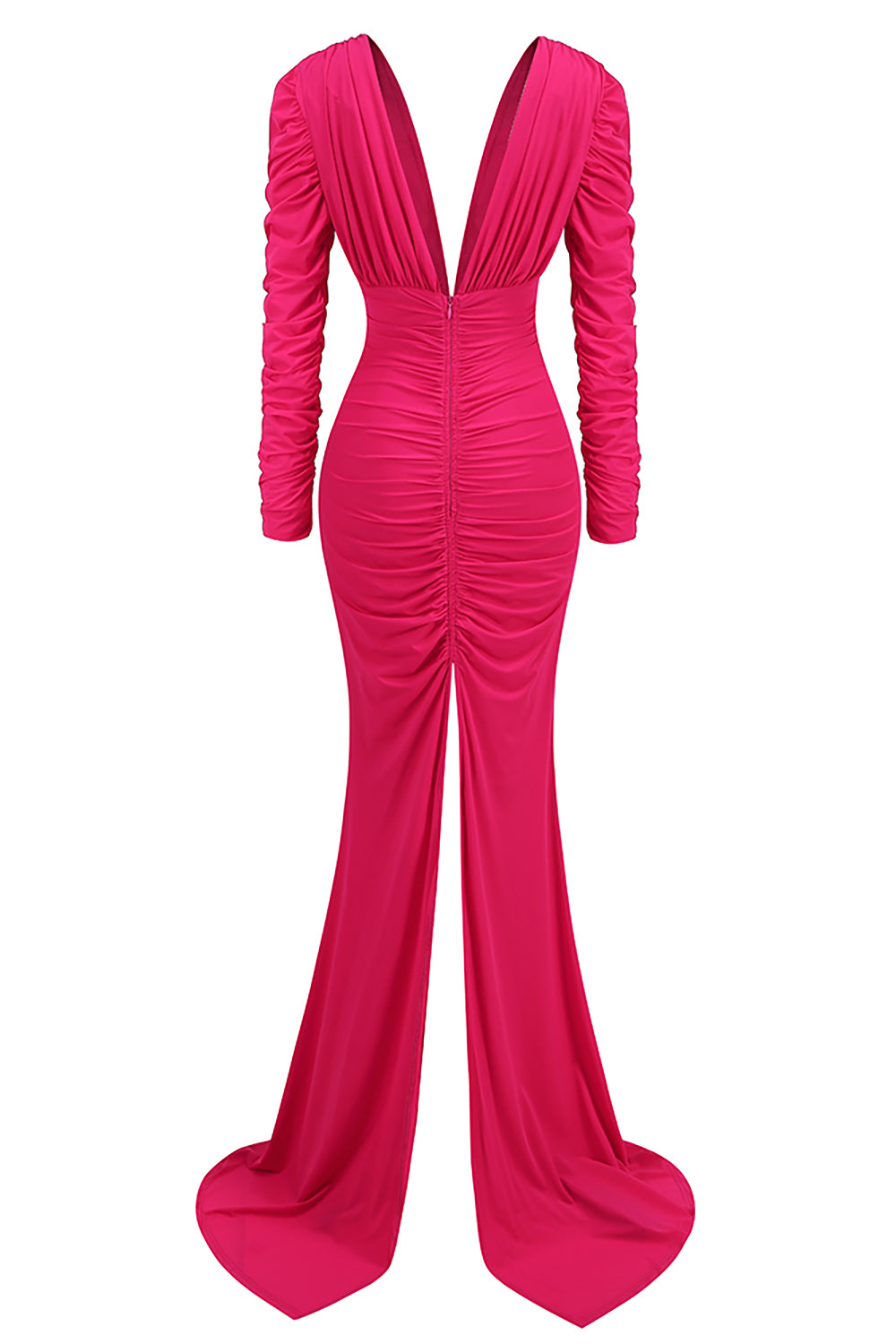 Deep V Ruched Stretch Jersey Maxi Dress IULOVER Deep V Ruched Stretch Jersey Maxi Dress IULOVER