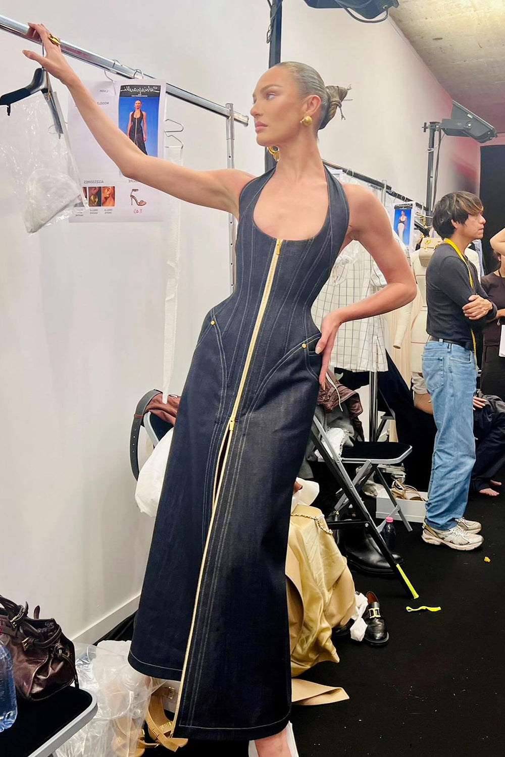 Denim Halterneck Midi Dress