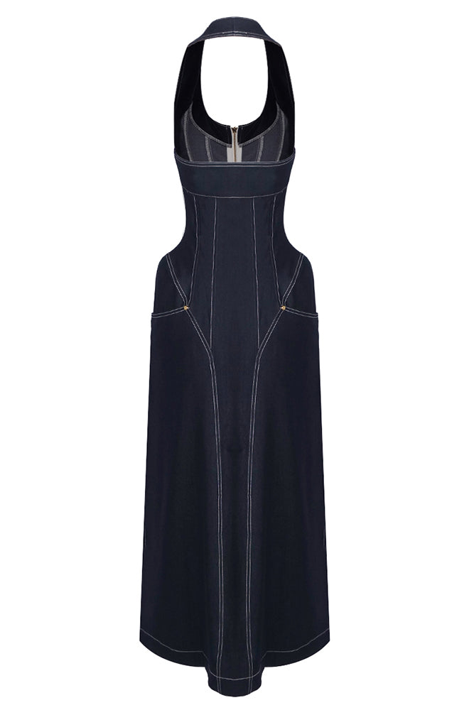 Denim Halterneck Midi Dress