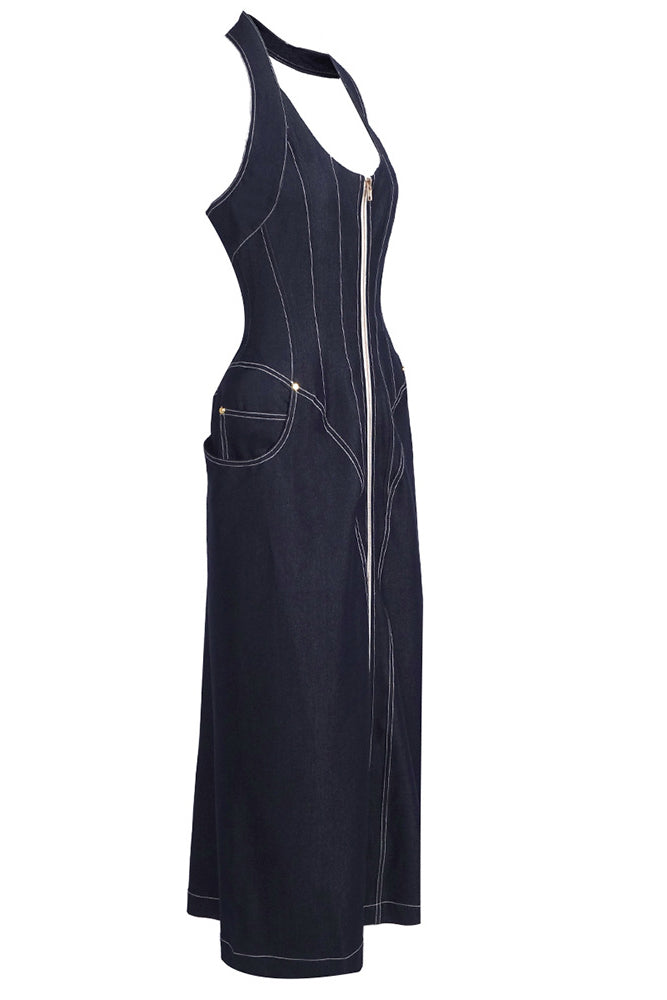 Denim Halterneck Midi Dress
