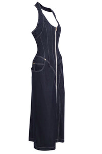 Denim Halterneck Midi Dress