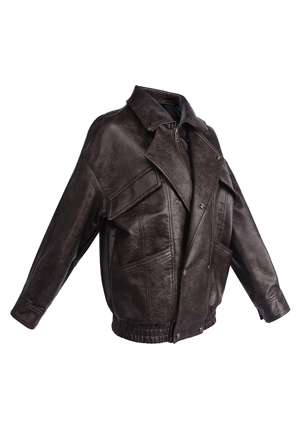 Oversized Double-breasted Leather Jacket