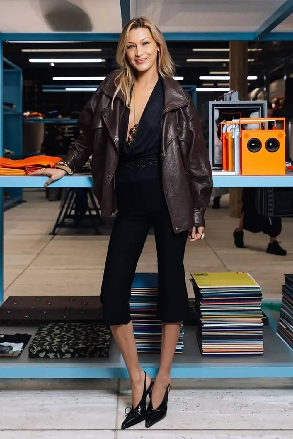 Oversized Double-breasted Leather Jacket