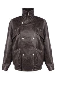 Oversized Double-breasted Leather Jacket
