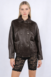 Oversized Double-breasted Leather Jacket
