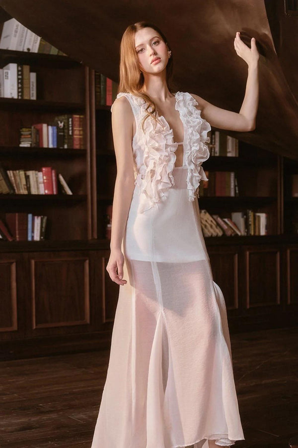 Drama Pleat Ruffle Maxi Dress