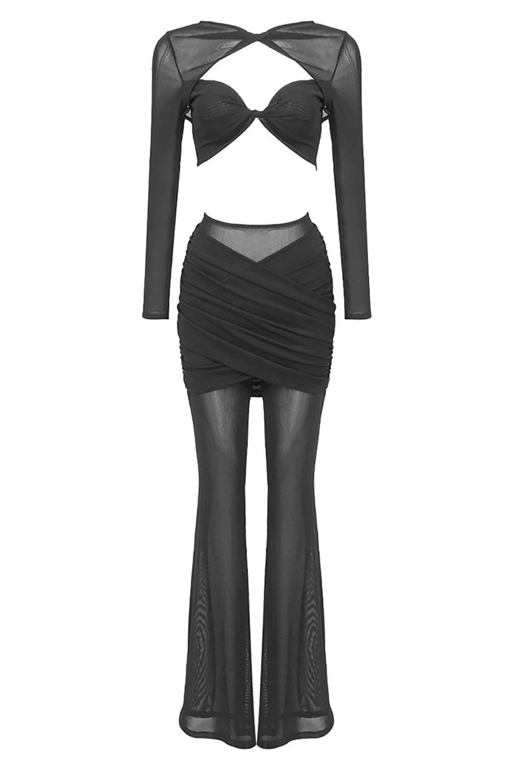 Draped Cut Out Top Mesh Pant