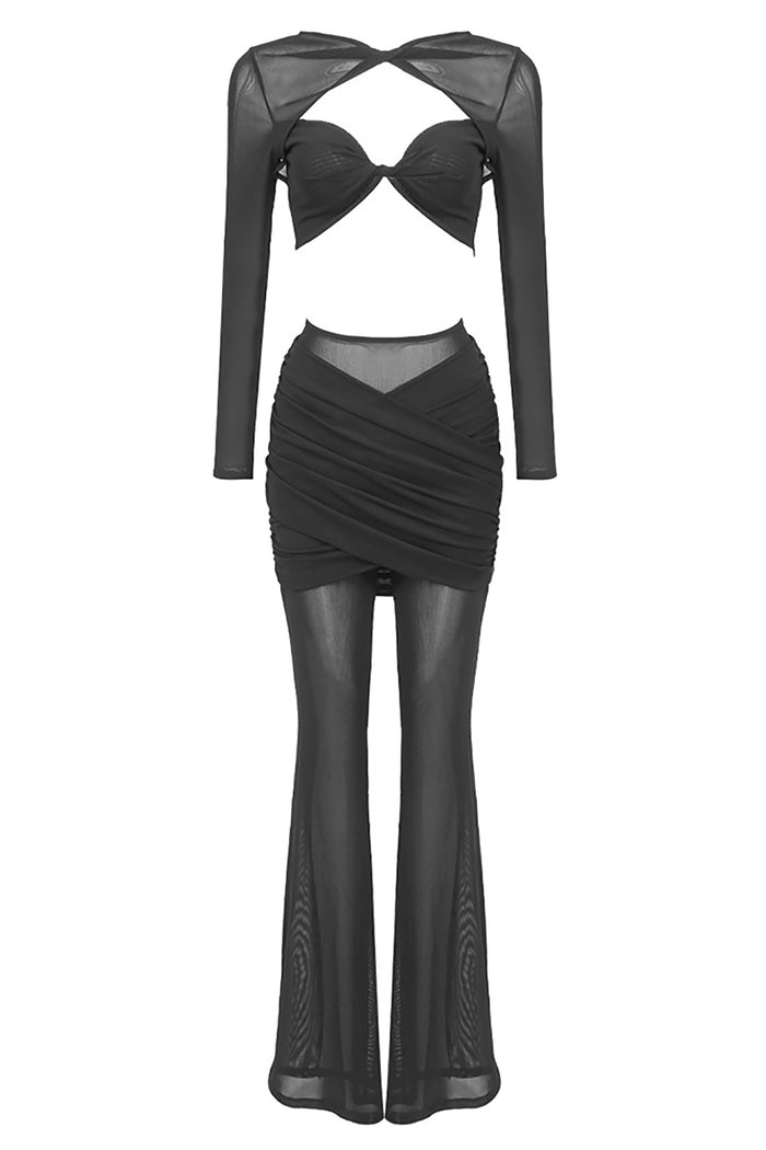 Draped Cut Out Top Mesh Pant