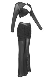 Draped Cut Out Top Mesh Pant