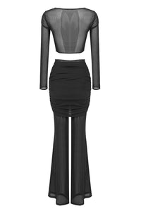 Draped Cut Out Top Mesh Pant