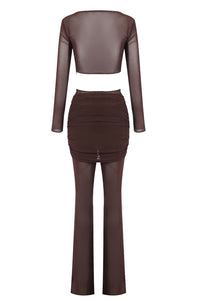 Draped Cut Out Top Mesh Pant