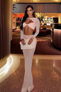 Draped Cut Out Top Mesh Pant