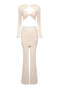 Draped Cut Out Top Mesh Pant