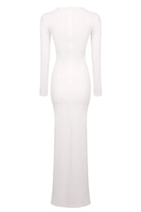 Draped Long Sleeve Gown in White Brwon