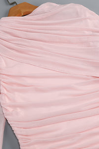 Long Sleeve Draped Mesh Maxi Dress