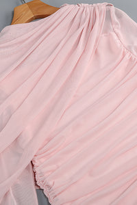 Long Sleeve Draped Mesh Maxi Dress